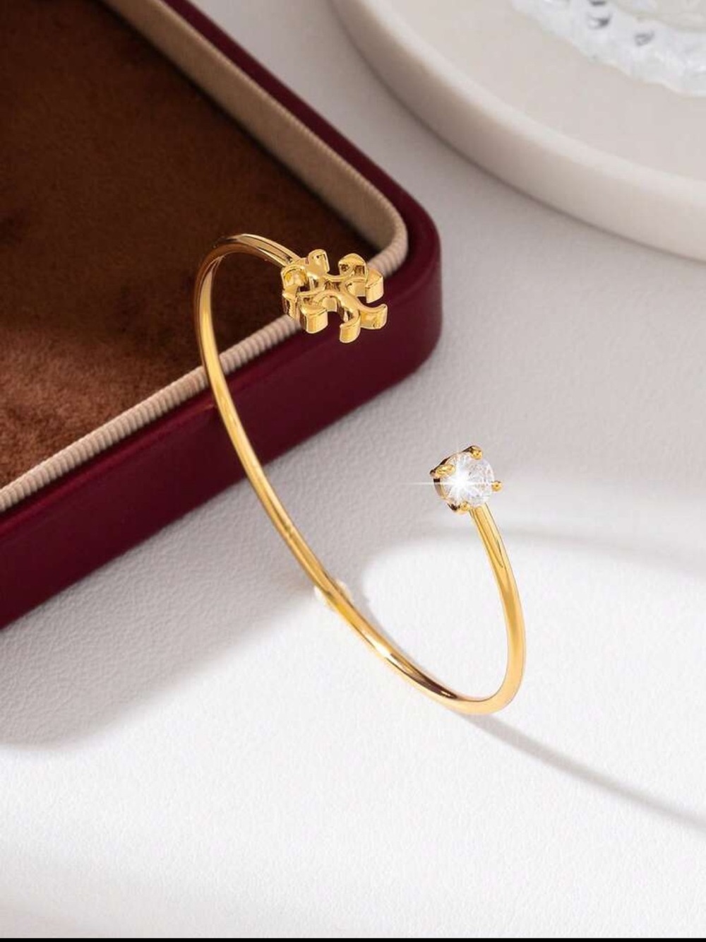 Tory Burch Gold Open Cuff Bracelet with Clear Stone